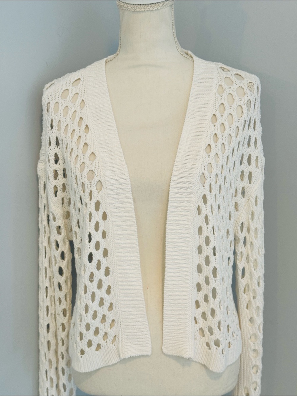 Open-Knit White Women's Cardigan Sweater